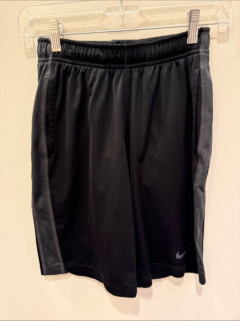 Boys Nike Black Dri-FIT Training Shorts with Gray Label Accent